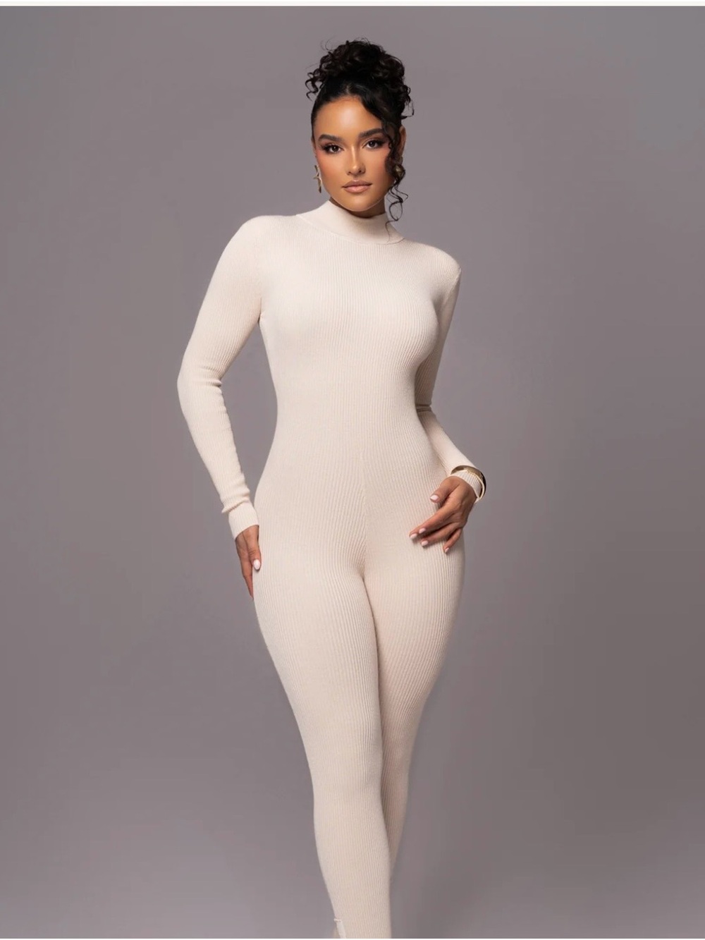Jluxlabel Mock-Neck Jumpsuit in camel
